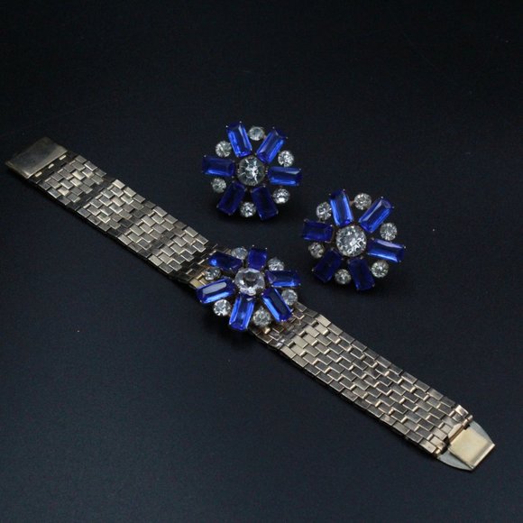 STERLING SILVER VERMIEL BLUE GLASS BRACELET SET - Picture 4 of 6